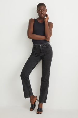 Jean C&A Droit High Taille Lycra® Femme Bleu Grise Foncé | SA0235187
