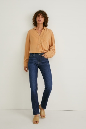 Jean C&A Droit Mid-rise Taille Femme Bleu Bleu Foncé | EO4075916