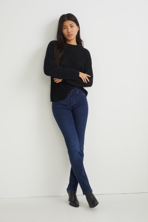 Jean C&A Droit Mid-rise Taille Lycra® Femme Bleu | AN2163857