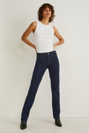 Jean C&A Droit Mid-rise Taille Lycra® Femme Bleu Bleu Foncé | ZU0952761