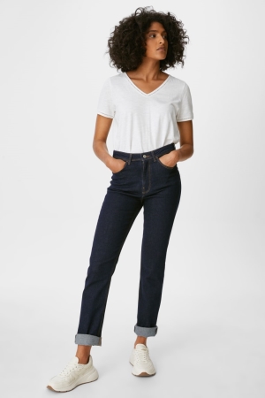 Jean C&A Droit Super High Taille Recycled Femme Bleu Bleu Foncé | QM8037196