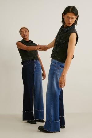 Jean C&A E.L.V. Denim Larges Leg High Taille Genderneutral Recycled Homme Bleu Bleu Foncé | BV6148593