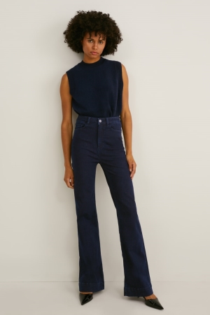 Jean C&A Flared High Taille Shaping Lycra® Recycled Femme Bleu Bleu Foncé | JH2840531