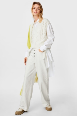 Jean C&A Larges Leg High Taille Femme Blanche | XP0496125