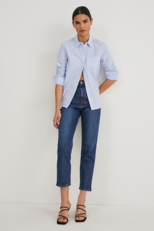Jean C&A Made In Eu Droit High Taille Organic Coton Femme Bleu | ME2340176