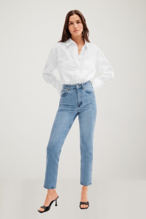 Jean C&A Made In Eu Droit High Taille Organic Coton Femme Bleu Bleu Clair | MJ6954821