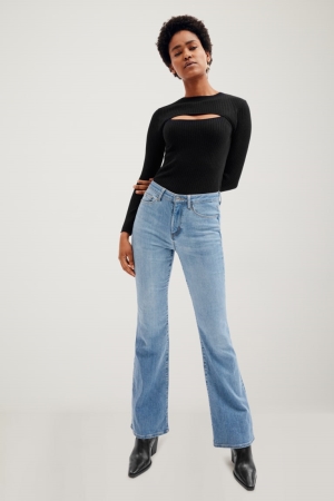Jean C&A Made In Eu Flared High Taille Organic Coton Femme Bleu Bleu Clair | VF8015372
