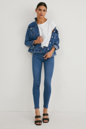 Jean C&A Made In Eu Mince High Taille Organic Coton Femme Bleu | LK5824610