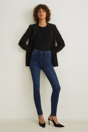 Jean C&A Mince High Rise Lycra® Femme Bleu Bleu Foncé | DI3701628