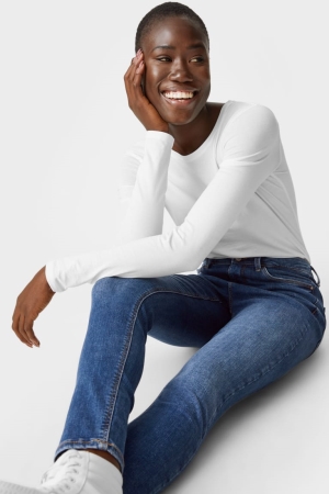 Jean C&A Mince High Taille Femme Bleu | OU7936452