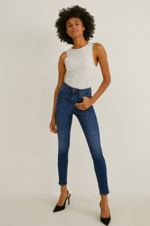 Jean C&A Mince High Taille Lycra® Femme Bleu | QB5847916