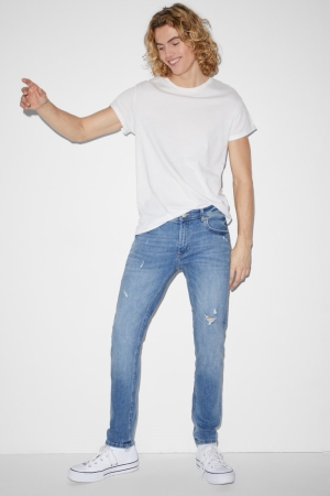 Jean C&A Mince Lycra® With Recycled Coton Homme Bleu Bleu Clair | QM7843295