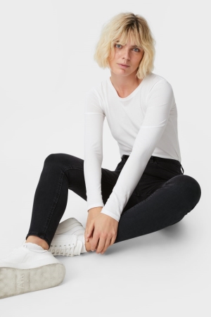 Jean C&A Mince Super High Taille Femme Bleu Grise Foncé | FP8270341