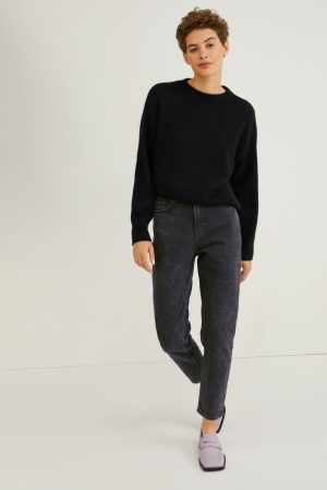 Jean C&A Mom High Taille Lycra® Femme Bleu Grise Foncé | PR5497386