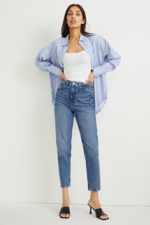Jean C&A Mom High Taille Lycra® With Recycled Coton Femme Bleu | QL5140938