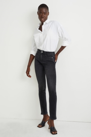 Jean C&A Slim High Taille Lycra® Femme Bleu Grise Foncé | QY4102567