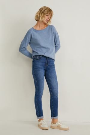 Jean C&A Slim High Taille Lycra® Recycled Femme Bleu | UQ4593081
