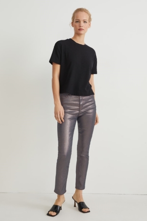 Jean C&A Slim High Taille Lycra® Shiny Femme Marron | TY1295684