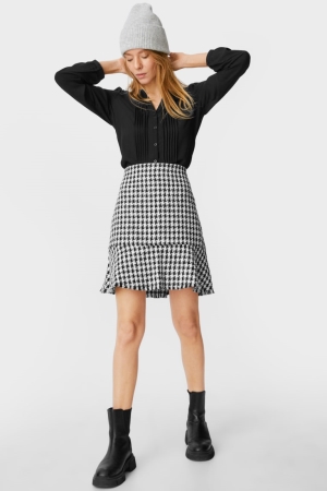 Jupe C&A Bouclé Check Femme Noir Blanche | SY8420315