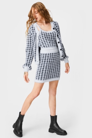 Jupe C&A Clockhouse Tricoté Femme Noir Blanche | JW6385109