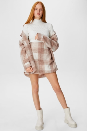 Jupe C&A Mini Check Femme Beige | GB4238569