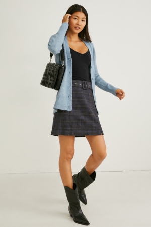 Jupe C&A Mini Lenzing™ Ecovero™ Recycled- Check Femme Grise | NT7302519