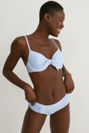 Maillots De Bain C&A Bikini Bottoms Hipster Rayé Femme Blanche Bleu Clair | DR5094312