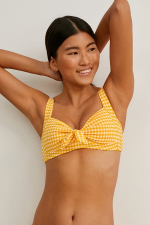 Maillots De Bain C&A Bikini Rembourré Lycra® Xtra Life™ Check Femme Jaune | WD2946871
