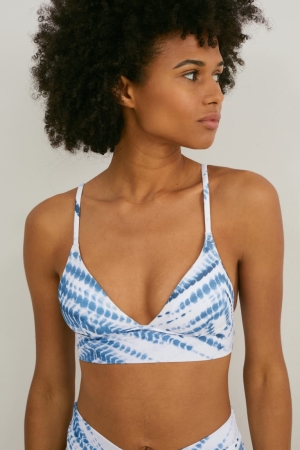 Maillots De Bain C&A Bikini Triangle Rembourré Lycra® Xtra Life™ Femme Blanche Bleu | JF0379548