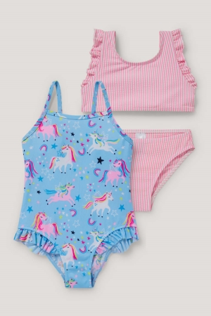 Maillots De Bain C&A Multipack Of 2 Swimsuit And Bikini Lycra® Xtra Life™ Fille Bleu Clair | JR9237401