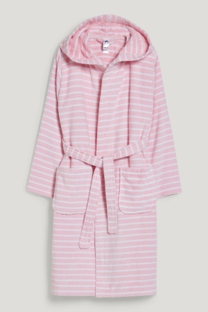Maillots De Bain C&A Terry Bathrobe With Hood Organic Coton Rayé Fille Rose | KF6429705