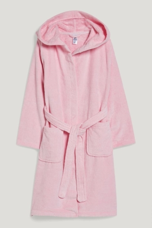 Maillots De Bain C&A Terry Cloth Bathrobe With Hood Organic Coton Fille Rose | TR1672095