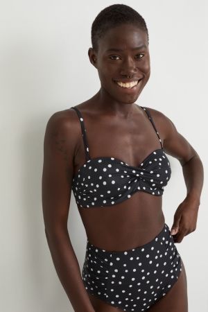 Maillots De Bain C&A Underwire Bikini Bandeau Rembourré Polka Dot Femme Noir | VT8942056