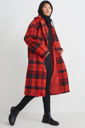 Manteaux C&A Check Femme Rouge | GL8319640