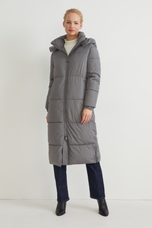 Manteaux C&A Matelassé With Hood Bionic-finish®eco Recycled Femme Grise Foncé | VR9476105