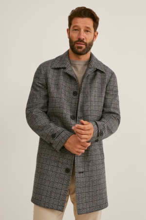 Manteaux C&A Merino Check Homme Grise Noir | UF0952173