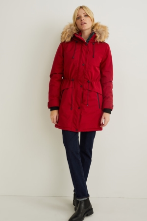 Manteaux C&A Parka With Hood And Faux Fur Trim D'hiver Femme Rouge | FH5620937