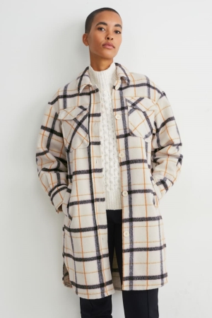 Manteaux C&A Shacket Check Femme Beige | HZ7923051