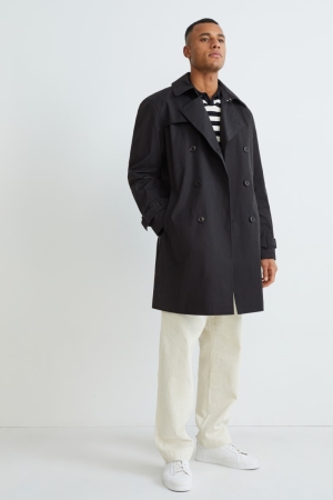 Manteaux C&A Trench With Recycled Nylon Homme Noir | WQ6183794