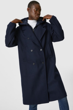 Manteaux C&A With Hood 2-in-1 Look Faux Recycled Femme Bleu Foncé | LY7546890