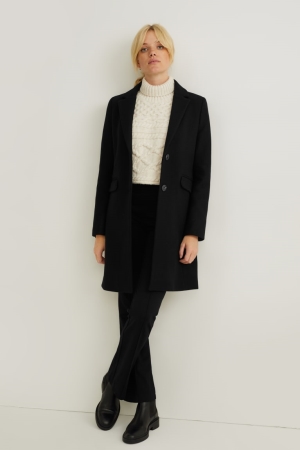 Manteaux C&A With Shoulder Pads Laine Blend Femme Noir | QT9504387