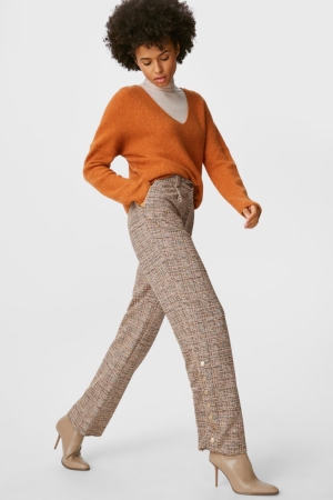 Pantalons C&A Bouclé Droit Fit Shiny Femme Beige | FY4875960