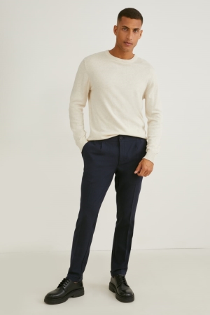 Pantalons C&A Chinos Tapered Fit Flex 4 Way Stretch Check Homme Grise Foncé | BU0521689