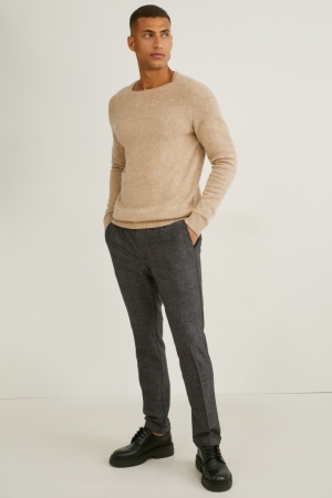 Pantalons C&A Chinos Tapered Fit Flex 4 Way Stretch Check Homme Grise Marron | DY6523970