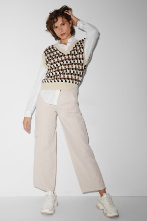 Pantalons C&A Clockhouse Cloth High Taille Droit Fit Femme Beige | IN7086253