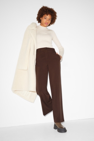 Pantalons C&A Clockhouse Cloth High Taille Larges Leg Femme Marron Foncé | MZ0563492