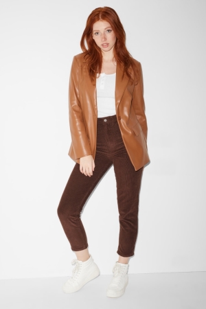 Pantalons C&A Clockhouse Corduroy Mid-rise Taille Relaxed Fit Femme Marron Foncé | HB6024873