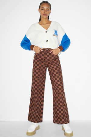 Pantalons C&A Clockhouse High Taille Larges Leg Checks Femme Marron | JQ5128946