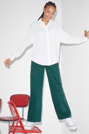 Pantalons C&A Clockhouse High Taille Larges Leg Femme Vert Foncé | PD8293167