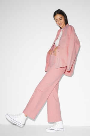 Pantalons C&A Clockhouse High Taille Larges Leg Femme Rose | RY1084967